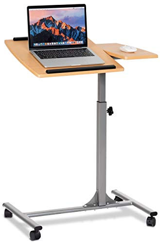 COSTWAY Laptoptisch höhenverstellbar und neigungsverstellbar, Pflegetisch mit Rollen, Notebooktisch Betttisch Krankenbett Beistelltisch Sofatisch für Bett Sofa, 64 x 45 x (71-93) cm (Natur)