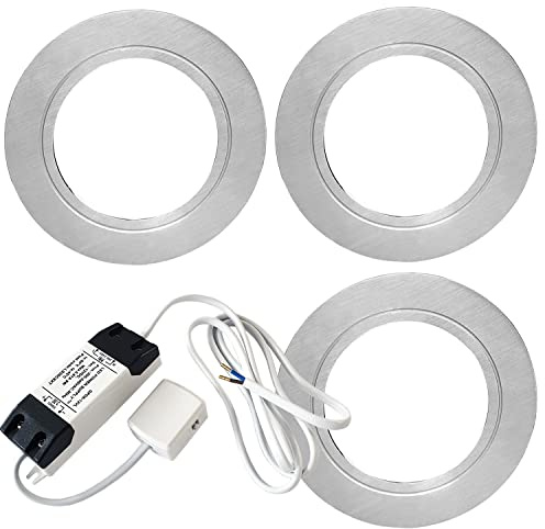 3 Pack | Bright 2.6W LED Under Cabinet Spot Lights & Driver Kit | Chrome & Natural White | Recessed Flush Mounted Fitting | Kitchen Worktop Countertop Cupboard Unit Down Light | Modern Round Lighting