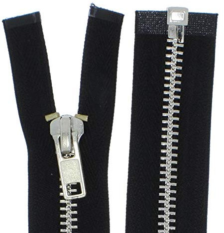 zipworld Reißverschluss Grob Metall Silber Nickel teilbar 8mm MSG schwarz-322 (30cm)