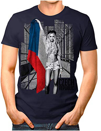 OM3® - Czech-Republic-Soccer-Girl - Herren T-Shirt Fan Support Fußball Trikot Sexy Frau Tschechien Vintage Navy L