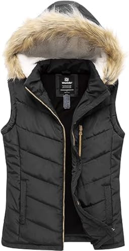 Wantdo Women's Quilted Gilet Body Warmer with Removable Hood | Ladies, Sleeveless Vest, Padded, Warm, Zip Pockets, Lightweight, Windproof, Thermal, Slim Fit, Outdoor, Insulated, Casual