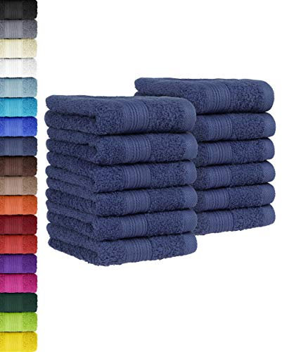 BaSaTex - 12er Pack Handtuch Set für Gäste - Seiftücher mit Aufhängeschlaufe aus weicher Baumwolle in 30x50 cm - Gästetücher für die Gesichtsreinigung Öko-Tex Standard 100 Zertifiziert - Navy