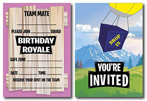 PartiKraft 12 x Fort Building Battle Style Birthday Royale Party Invitations - Gamer/Gaming/Computer Game (Invitations Only)