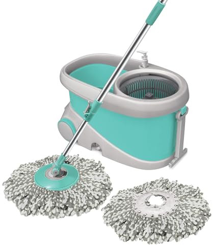 Spotzero By Milton Secchio Wave Spin Mop su ruote, manico allungabile | Distributore di liquidi| Set strizzatore | Sistema di pulizia e pulizia del pavimento (Acqua, verde,Mocio rotante a onde)