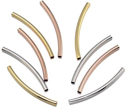 PandaHall 50pcs Brass Curved Noodle Tube Beads 30mm Mixed Color Curved Long Tube Spacer Beads for Jewelry Making