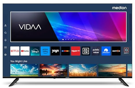MEDION TV 43 Pouces 4K (108 cm) Television (Smart TV 4K, HDR10, VIDAA Store, Prime Video, Disney+, DAZN, Paramount+, HbbTV, PVR, Bluetooth, MD 843200)