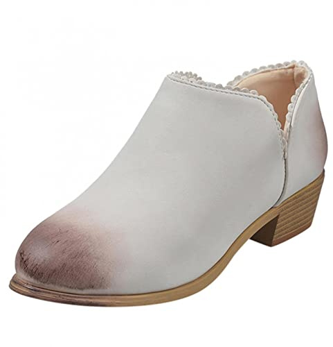 Stivali Donna Punta Tonda Scarpe Fibbia per Cintura Pelle Scamosciata Fascia Elastica Tacco Medio Caviglia (37,Beige)