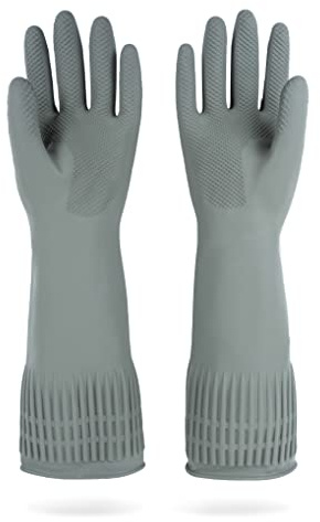 DABOGOSA MAMISON Gants en caoutchouc réutilisables pour le nettoyage de la vaisselle antidérapant Taille M Gris