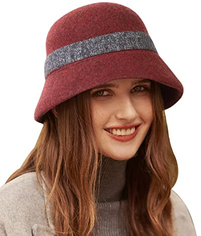 Adigaber Damen Hüte Mützen Melone Hut Wollhut Filzhut Fedorahüte Kirche Hüte Fischerhut Derby Herbst Winter Warm