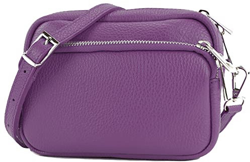 modamoda de - T231 - ital. Umhängetasche Klein Small aus Leder, Farbe:Purple