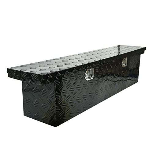 60X12X14 Black Heavy Duty Aluminum Pickup Truck Bed 5 Bar Tread Pattern Truck Tool Box, Underbody Tool Box Storage Trailer Tongue Box with Lock and Key for RV, ATV, Trailer & Truck