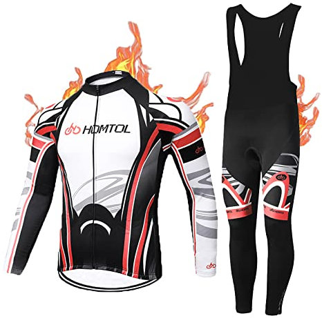 HOMTOL Maglia da ciclismo da uomo a maniche lunghe in pile termico Abbigliamento ciclismo invernale Pantaloni da ciclismo con fondello + gel 9D Tute da ciclismo per il ciclismo MTB outdoor