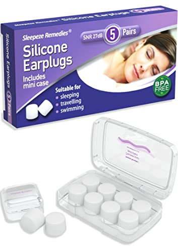 Sleepeze Remedies Tapones Oidos Silicona 5 Claro, 27dB Moldeable Tapones Oidos Ruido Dormir, Cancelación Ruido Earplugs, Tapones Antironquidos, Ear plugs para Dormir, Natación, Viajar, Conciertos