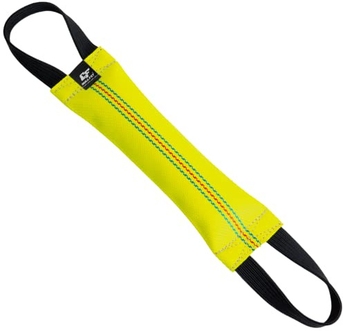 Bull Fit Bungee Beisswurst für Hunde, mit 2 Schlaufen, 30 cm, Gelb | Aus hochwertigem Feuerwehrschlauch handgefertigt, robustes Hundespielzeug zum Training, Tauziehen und Zerrspiele mit Hund