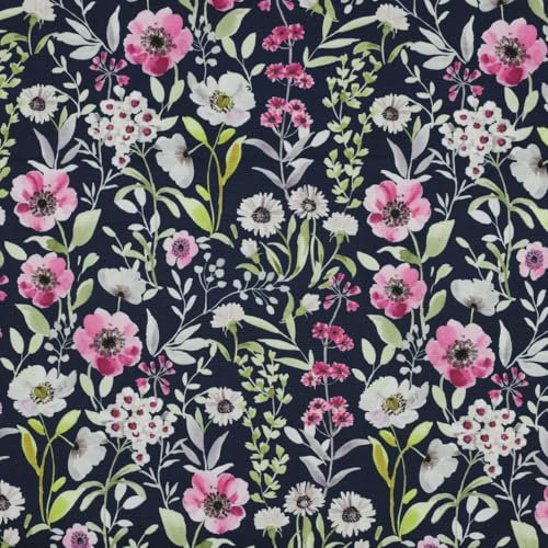 MAGAM-Stoffe Jori Softshell Stoff Kleidung Kinder Oeko-Tex Meterware 50cm (Pastell Blumen dunkelblau)