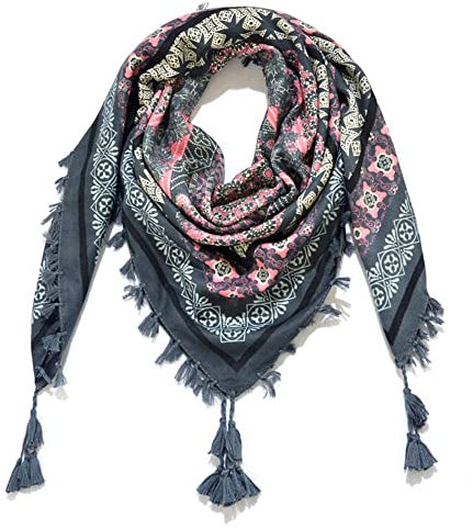 Nuofengkudu Schals Damen Umschlagtuch Retro Floral Ethno Drucken Große Platz Nacken Wärmer Schal mit Quaste Schalcape Wraps 110 * 110CM X-Farbe 6