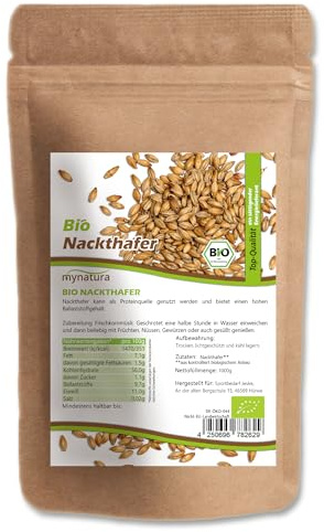 Mynatura Bio Nackthafer I Vorrat I Spelzfrei I Hafer I Vegan I Ganze Körner I Zum Backen I Für Müsli I Naturprodukt I Im Beutel (3x 1000g)