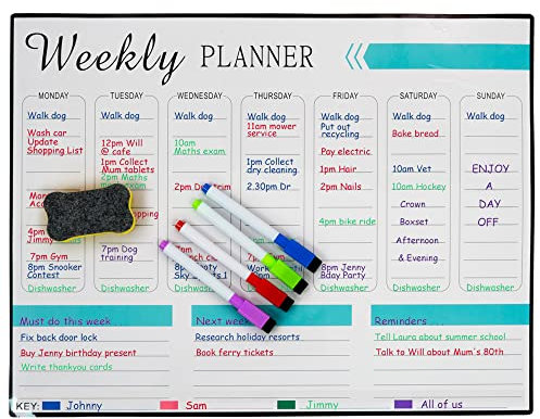 SA Products Weekly Planner Magnetic Whiteboard with 4 Pens & 1 Rubber | Magnetic Wall Planner | Fridge Calendar Whiteboard Aesthetic Stuff for Daily Planner, Meal Planner, and Business Plans