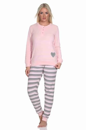 Normann Wunderschöner Damen Frottee Schlafanzug mit Bündchen und Herz-Motiv - auch in Übergrössen, Farbe:rosa, Größe:48-50