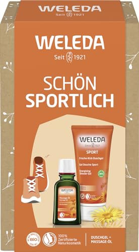 WELEDA Bio Geschenk Set SPORT 2024 - Naturkosmetik Pflege Geschenkset bestehend aus Sport Frische-Kick Duschgel & Arnika Massageöl. Optimal und ein Must-Have zur täglichen Körperpflege nach dem Sport