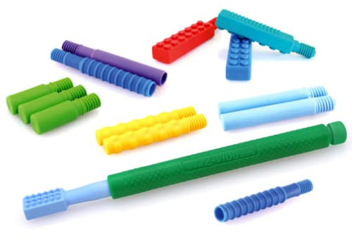 ARK® Z-Vibe Vibrator Kunststoff im Kau-Set mit 9 Aufsätzen - Einstieg zum ARK Z-Vibe, Oral Stimulator, sensorische Stimmulation im Mund, bei Sprachproblemen (grün)