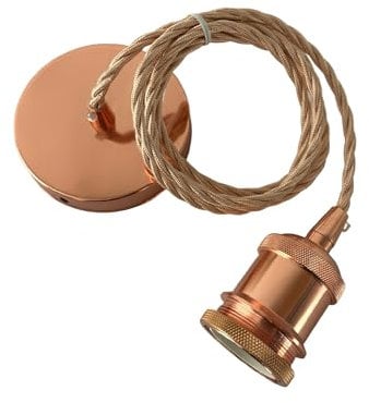 MOSSODOR Vintage Suspended Pendant Light - Modern Retro Fitting with E27 Lamp Holder, Suspension Braided Flex Kit - French Gold (Twisted Wire-Rose Gold)