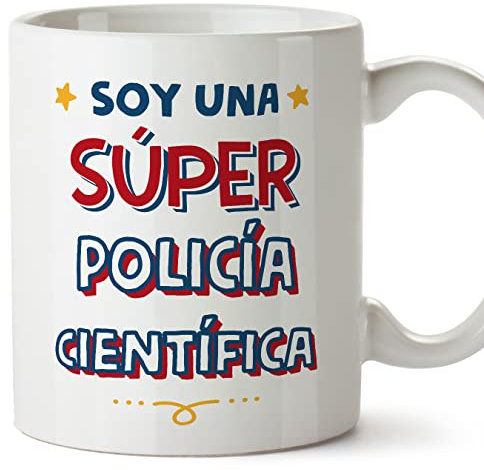 MUGFFINS Tazas para POLICÍA CIENTÍFICA mujer - En Español - Soy Súper - 11 oz / 330 ml - Regalo original y divertido
