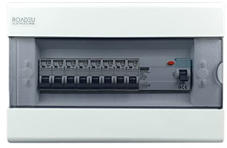 RoadEu - Leitungsschutzschalter - Set Fi Schutzschalter 40A 4P type A/AC - 8x C 16A Sicherungsautomat in einem Aufputz Verteilerkasten - Sicherungskasten Aufputz