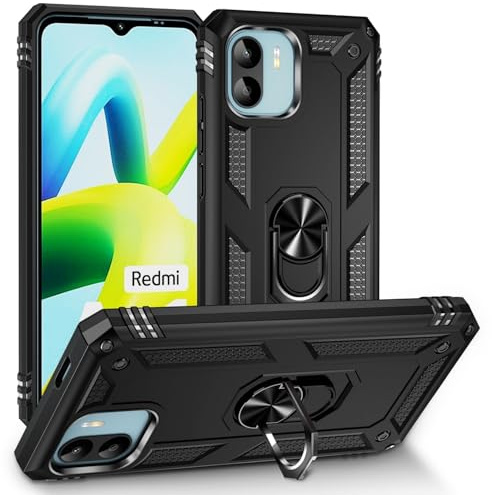 Max Power Digital Hülle für Xiaomi Redmi A1 / Redmi A2 Standfunktion Drehbar Ringhalter 360 Grad Case Cover Magnet Bumper Handyhülle Outdoor Hart Hardcase Mit Ring (Xiaomi Redmi A1/A2, Schwarz)