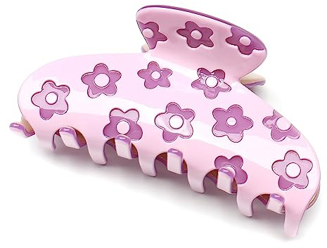 QinGoo Groß Haarklammer mit Blumenmuster Haarspange für Damen, Lila | Hochwertiges Acetat, 9.3cm, abgerundete Zähne, stabiler Halt für lange dickes Haar, ideal für Alltag, Büro, Ausflüge