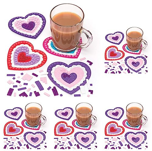 Baker Ross AW109 Mosaic Heart Coaster Kits (Pack of 30) for Kids to Make and Gift for Mothers Day/Valentines Day
