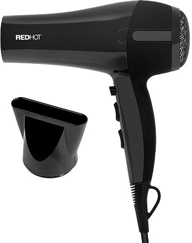 Red Hot 37069 2200W Professional Hair Dryer/Removable Nozzle / 3 Heat Settings, 2 Speed Settings & Cool Air Mode/Salon Quality/Black