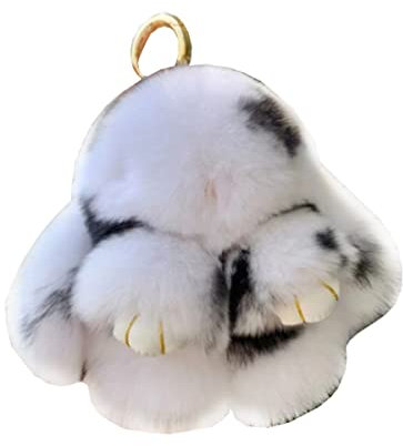 Menocetri Doux et moelleux lapin Keychain mignon en peluche lapin Keychain faux fourrure Keychain pompon Keychain décoration (Blanc)