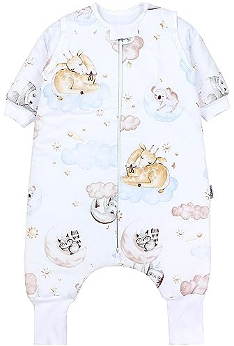 TupTam Baby Schlafsack mit Beinen und Ärmeln OEKO-TEX zertifizierte Materialien, Winterschlafsack 2,5 TOG Unisex, Farbe: Tiere auf Wolken, Größe: 92-98
