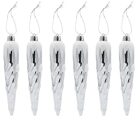 YIEUR 6 Stück Weihnachten Zapfen Weihnachtskugeln Anhänger Silber, 14cm Weihnachtszapfen Ornament Kunststoff, Weihnachtsschmuck Anhänger Eiszapfen Deko Weihnachtenbaum zum Christbaumschmuck (Silber)