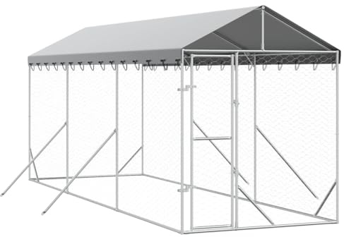 vidaXL Outdoor Hundehütte mit Dach Silber 2x6x2,5m Stahl verzinkt