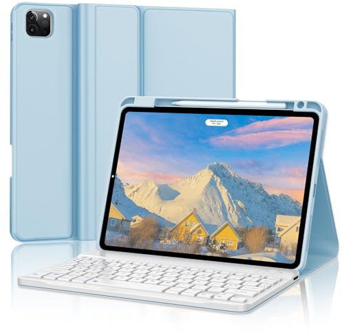 JADEMALL Keyboard Case for iPad Air 5/4 & iPad Pro 11, Wireless Detachable Bluetooth Keyboard with Protective Cover and Pencil Holder for iPad Air 5th/4th Gen 10.9 inch and iPad Pro 11 inch, Sky Blue