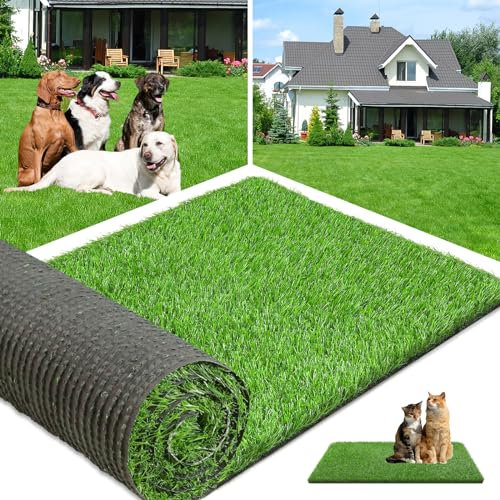 YIMGO Realistischer Kunstrasen-Teppich, für drinnen und draußen, Hundegrasmatte mit Drainagelöchern und Ersatzrasen, Grasmatte für Garten, Rasen, Landschaft, Balkon, Dekoration, individuelle Größen –