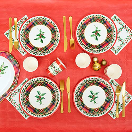 MAXI PRODUCTS - Kit 12 Personas - Decoración Navidad Acebo - Pack 74 uds - Temática Navideña - Vajillas Completas Navidad - Diseño Único