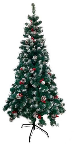 AC - Árbol de Navidad con piñas y Bayas, Pino Artificial Verde con Puntas Blancas, Estructura de plástico y Metal Revestido, Robusto y Duradero, fácil Montaje, 150 cm