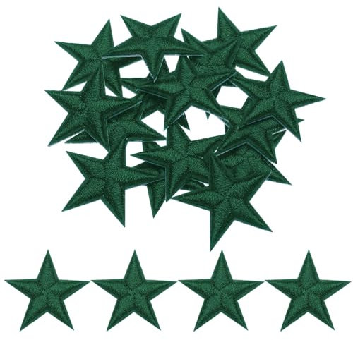 QUARKZMAN Parches de Hierro Bordados Estrella Pequeños para Coser O Planchar, Adornos para Ropa, Mochilas, Zapatos, 2.9X2.9Cm/1.14X1.14 Pack de 15 (Verde Oscuro)