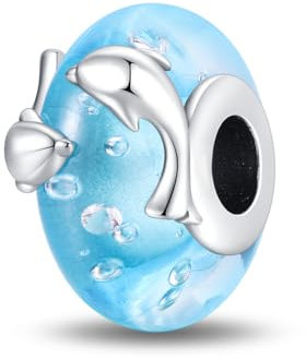 LNQOBU Colours Dije con de cristal de Murano,Plata de ley 925 Abalorios Pulseras Colgante corazón rosa Colgante perla redonda roja,Charms de Para Mujer