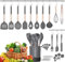 D L D Juego de 24 utensilios de cocina de silicona antiadherentes resistentes al calor, el mejor juego de espátulas de cocina con asas de acero inoxidable de cobre, color gris