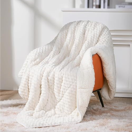 Topblan Gewichtsdecke für Erwachsene, 152,4 x 203,2 cm, 6,8 kg, weiche Sherpa-Decke in Queen-Size-Größe, schwere Decken mit 3D-geschwollenem Sechseck, gemütlicher Flanell-Fleece-Überwurf für Couch und