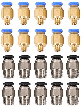 Dariokki PC4-M10 Gerade Pneumatik Fitting Push to Connect + PC4-M6 Schnelleinbau Fuer 3D-Drucker Bowden Extruder (Pack von 20stk)