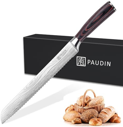 PAUDIN Bread Knife, 10 inch Serrated German Stainless Steel Knife for Efficient Slicing Sourdough, Bagels, Cake