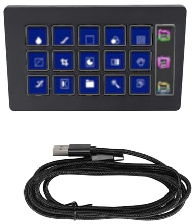 Visuelle Tastatur mit 15 Tasten, Makro Tastatur, Benutzerdefinierte LCD Tastatur, Ein Tasten Bedienung, Auslösen von Aktionen mit, für OBS Twitch