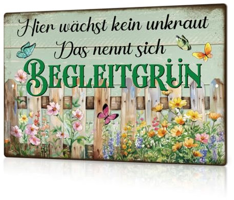 Putuo Decor Lustiges Gartenschild, Hier wächst kein Unkraut, das nennt Sich Begleitgrün – Metall-Wandkunst für Gartenliebhaber