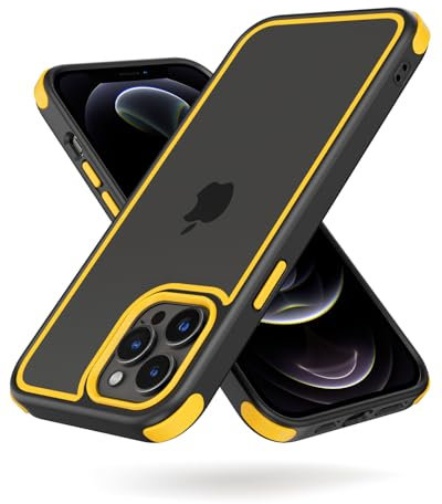 MobNano Ultra Thin Hybrid Clear for iPhone 12 Pro Max Case, Silicone Shockproof Bumper, Transparent hard Slim Back, Camera Protection, 360 Full Body Indestructible Phone Cover - Black Yellow
