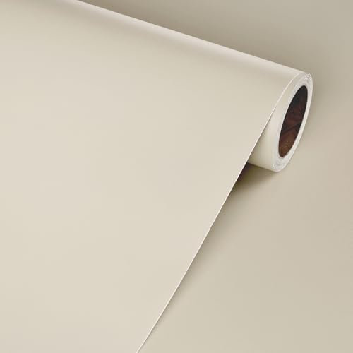 Livelynine Matt Beige Vinyl Wrap for Kitchen Cupboards Bathroom Cabinets Waterproof Stick on Beige Wallpaper Plain Bedroom Adults 40CMx10M Neutral Solid Taupe Sticky Back Plastic for Furniture